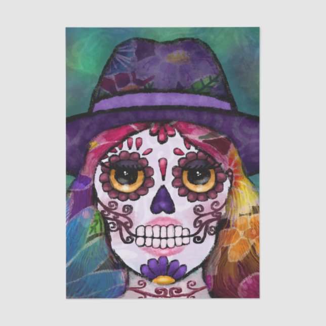 Whimsical Abstract Hippie Sugar Skull Decoupage Seidenpapier (Vorderseite)
