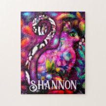 Whimsical Abstract Kitty Cat Floral Personalized