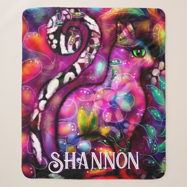 Whimsical Abstract Kitty Cat Floral Personalized Sherpadecke (Vorderseite)