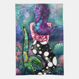 Whimsical Abstract Mermaid Nautical Teal Seashells Geschirrtuch