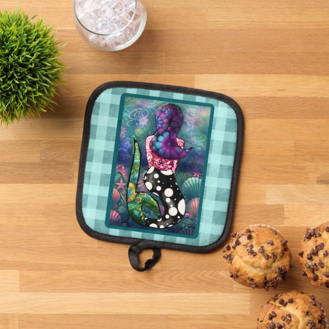 Whimsical Abstract Mermaid Nautical Teal Seashells Topflappen (Oben Unten)