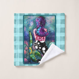 Whimsical Abstract Mermaid Nautical Teal Seashells Waschlappen