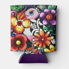 Whimsical Abstract Puffin Bird In Flowers Dosenkühler