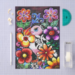 Whimsical Abstract Puffin Bird In Flowers Seidenpapier
