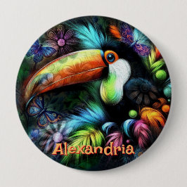 Whimsical Abstract Toucan Bird Personalized Button
