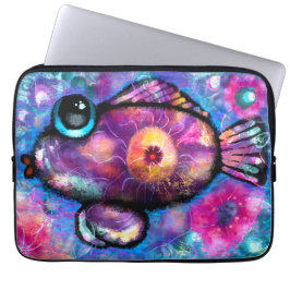 Whimsical Abstrakt Big Mit Augen Fish Aquamarin Ro Laptopschutzhülle