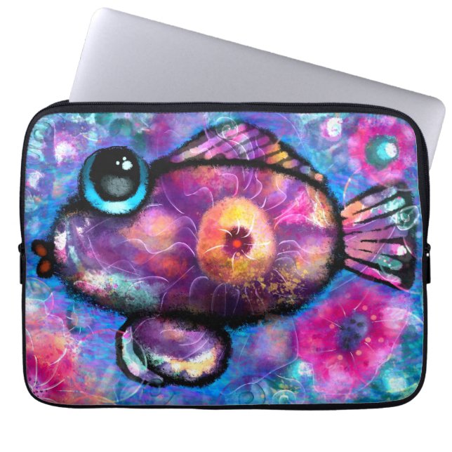 Whimsical Abstrakt Big Mit Augen Fish Aquamarin Ro Laptopschutzhülle (Vorderseite)