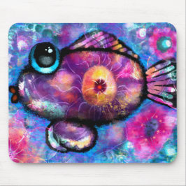 Whimsical Abstrakt Big Mit Augen Fish Aquamarin Ro Mousepad
