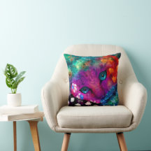 Whimsical Abstrakt Dreamy Kitty Cat Aquamarin Lila