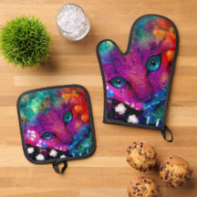 Whimsical Abstrakt Dreamy Kitty Cat Aquamarin Lila