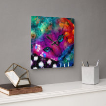 Whimsical Abstrakt Dreamy Kitty Cat Aquamarin Lila