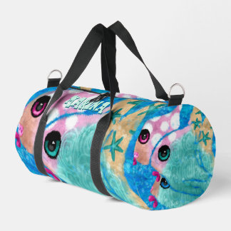 Whimsical Abstrakt Fish Trio Blue Personalisiert Duffle Bag