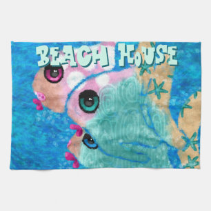 Whimsical Abstrakt Fish Trio Blue Personalisiert Geschirrtuch