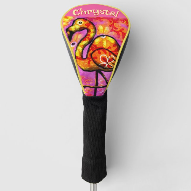 Whimsical Abstrakt Flamingo Bird Personalisiert Golf Headcover (Vorderseite)