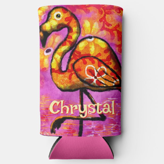 Whimsical Abstrakt Flamingo Bird Personalisiert Selters Dosenkühler (Vorderseite)