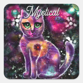 Whimsical Abstrakt floral Kitty Cat Black Pink Quadratischer Aufkleber