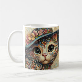 Whimsical Abstrakt Kitty Cat mit Hut Kaffeetasse
