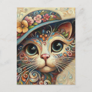 Whimsical Abstrakt Kitty Cat mit Hut Postkarte