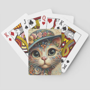 Whimsical Abstrakt Kitty Cat mit Hut Spielkarten
