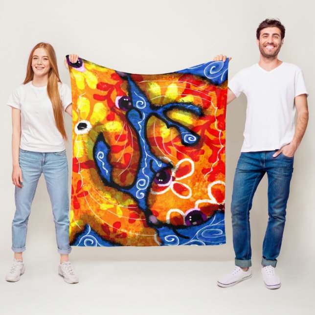 Whimsical Abstrakt Koi Goldfish Orange Blue Floral Fleecedecke (Beispiel)