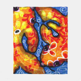 Whimsical Abstrakt Koi Goldfish Orange Blue Floral Fleecedecke
