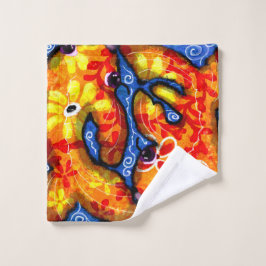 Whimsical Abstrakt Koi Goldfish Orange Blue Floral Waschlappen