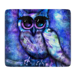 Whimsical Abstrakt Owl Big Mit Augen Blue Lila Schneidebrett
