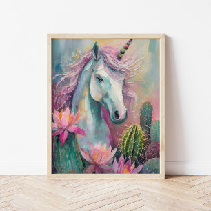 Whimsical Abstrakt Unicorn und Sukkuline Poster