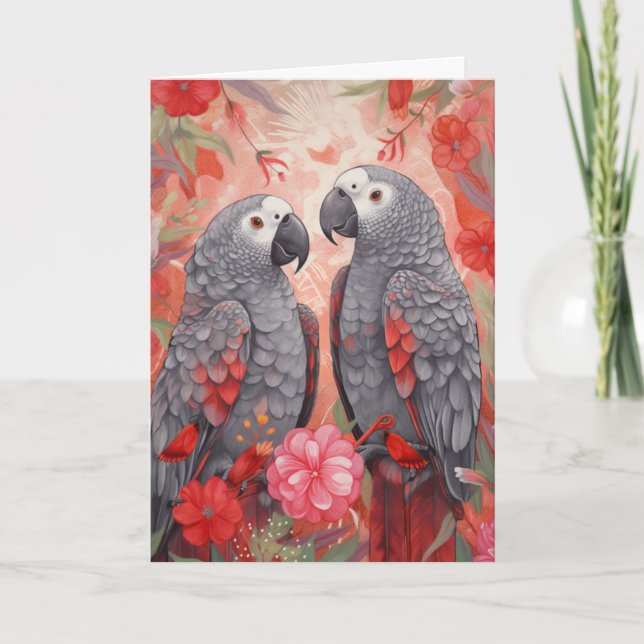 Whimsical African Gray Christmas Cards Karte (Vorderseite)