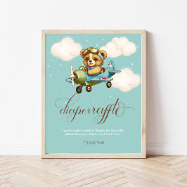 Whimsical Airplane Teddy Bär Windeln Raffel Poster