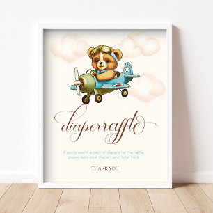 Whimsical Airplane Teddy Bär Windeln Raffel Poster