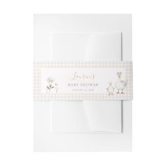 Whimsical Albern Gänse Beige Gingham Baby Dusche Einladungsbanderole