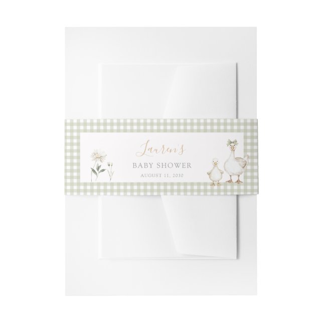 Whimsical Albern Gänse Green Gingham Baby Dusche Einladungsbanderole (Vorderseite Beispiel)