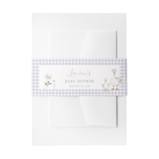 Whimsical Albern Gänse Lila Gingham Baby Dusche Einladungsbanderole