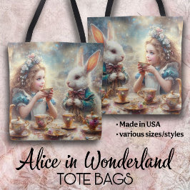 Whimsical Alice and Rabbit Tea Time Tasche