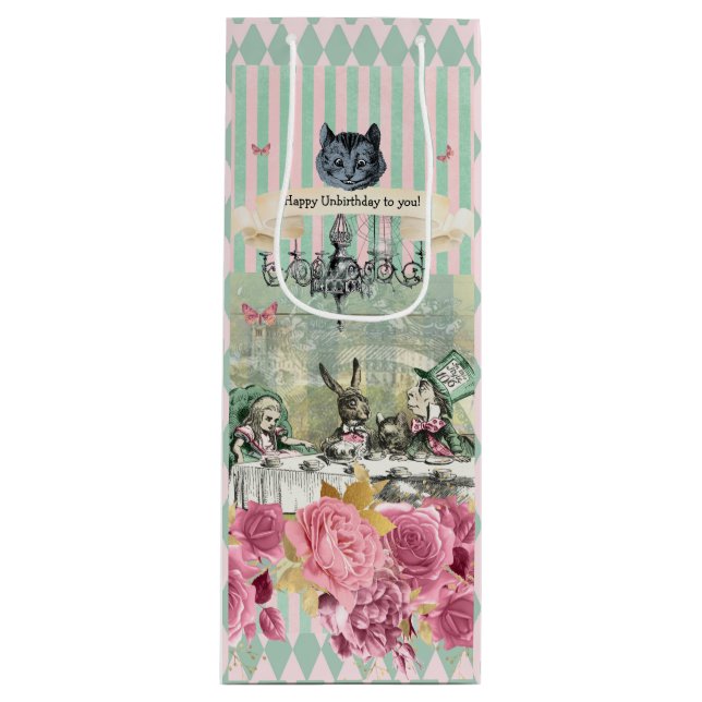 Whimsical Alice blau gestreiften Blumen Geschenktüte Für Weinflaschen (Vorderseite)