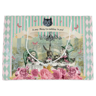 Whimsical Alice blau gestreiften Blumengeburtstag  Große Geschenktüte