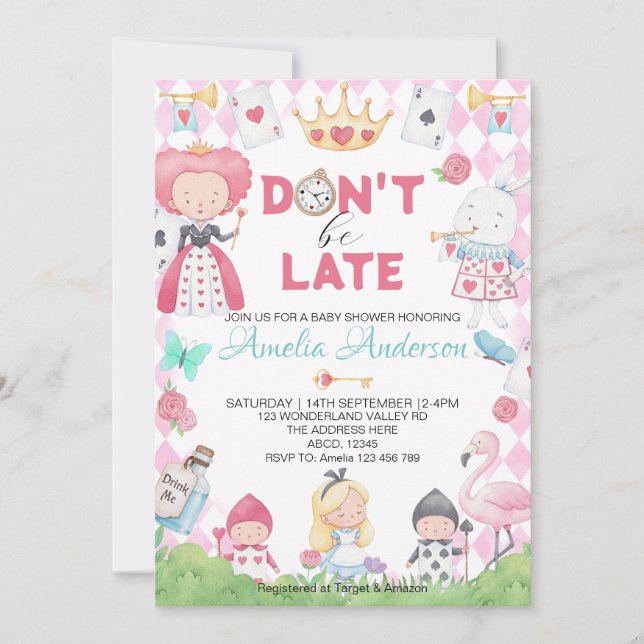 Whimsical Alice im Wunderland Baby Dusche Einladung (Vorderseite)