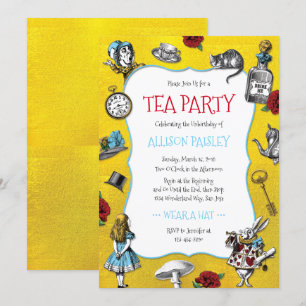 Whimsical Alice im Wunderland Gold Party Einladung