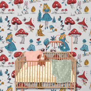 Whimsical Alice im Wunderland roter Pilz Kaninchen Tapete