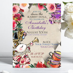 Whimsical Alice im Wunderland Tee Party Thema Einladung