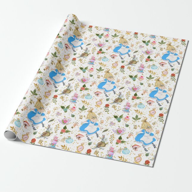 Whimsical Alice's Adventures in Wonderland Party Geschenkpapier (Ungerollt)