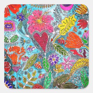 Whimsical and Colorful Blume Sortiment Quadratischer Aufkleber