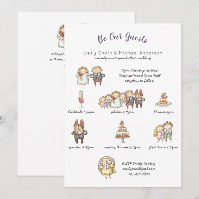 Whimsical Animal Timeline Wedding Einladungen (Vorne/Hinten)