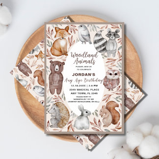 Whimsical Any Age Woodland Animals Birthday Party Einladung