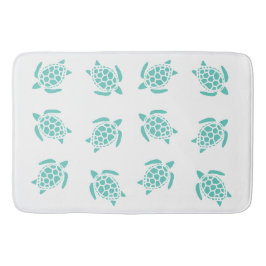 Whimsical Aqua Blue Sea Turtles Nautical Pattern Badematte