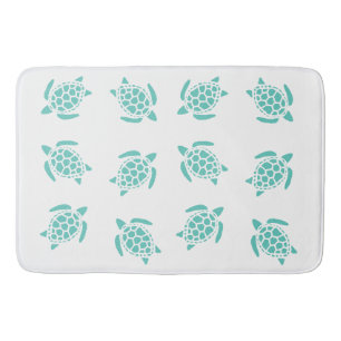 Whimsical Aqua Blue Sea Turtles Nautical Pattern Badematte