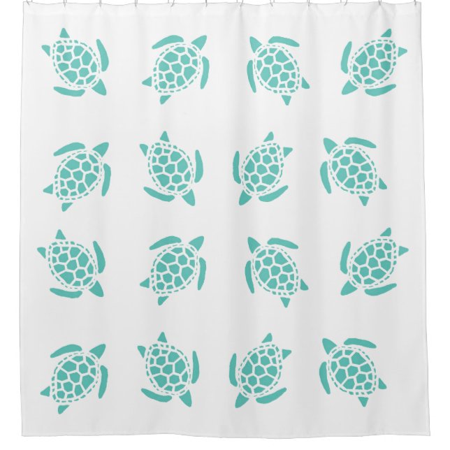 Whimsical Aqua Blue Sea Turtles Nautical Pattern Duschvorhang (Vorderseite)