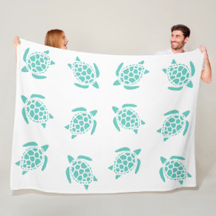 Whimsical Aqua Blue Sea Turtles Nautical Pattern Fleecedecke