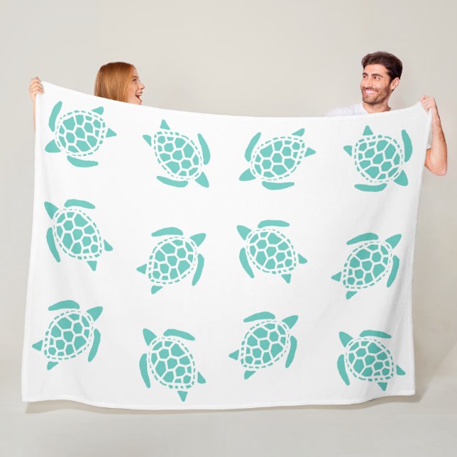 Whimsical Aqua Blue Sea Turtles Nautical Pattern Fleecedecke (Beispiel)